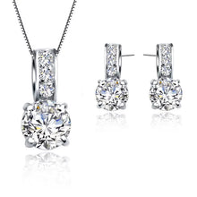Load image into Gallery viewer, 925 Sterling Silver Color Bridal Jewelry Set Classic Cubic Zircon Crystal Pendant Necklace Stud Earrings for Women Girls Gift