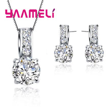 Load image into Gallery viewer, 925 Sterling Silver Color Bridal Jewelry Set Classic Cubic Zircon Crystal Pendant Necklace Stud Earrings for Women Girls Gift