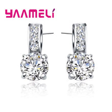 Load image into Gallery viewer, 925 Sterling Silver Color Bridal Jewelry Set Classic Cubic Zircon Crystal Pendant Necklace Stud Earrings for Women Girls Gift