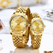 Load image into Gallery viewer, Luxury Couple Watch Golden Fashion Stainless Steel Lovers Watch Quartz Wrist Watches for Women & Men Analog Wristwatch