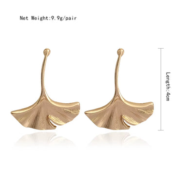 High Quality Elegant Ginkgo Leaf Earrings Gold Color Leaf Shape Stud Earrings for Trendy Women Party Jewelry Best Gift for Mom