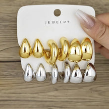 Load image into Gallery viewer, 6Pcs Chunky Gold Plated Waterdrop Hoop Earring Set for Women European and American Minimalist Smooth Circle Drop Earring Jewelry
