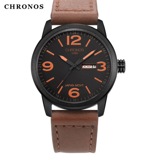 CHRONOS Top Brand Luxury Watch JAPAN MOVT Men'S Watch Men Watch Date Week Leather Clock Saat Relogio Masculino Zegarek Meski