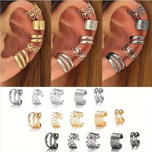 Load image into Gallery viewer, 5/15 Pcs Set of Hollow Leaf Design Clip on Earrings, Zinc Alloy Jewelry Simple Punk Style Personality Female Ear Decor
