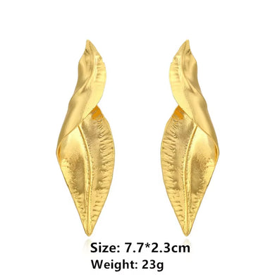 2020 Retro Gold Color Metal Leaf Stud Earrings Geometric Irregular Plant Earring for Women Girls Party Travel Jewelry