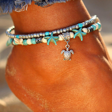 Load image into Gallery viewer, Vintage Double Beaded Turtle Starfish Boho Anklet
